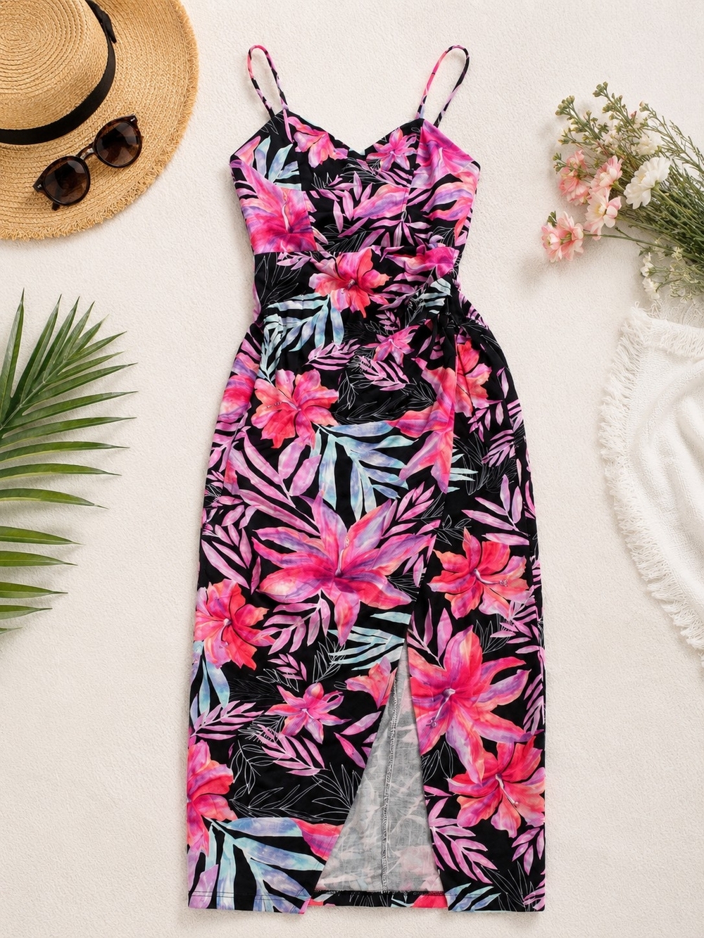 Zara Black Maxi Skirt with Pink & Teal Floral Print
